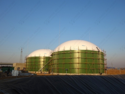 山東泰安奶牛場雙聯(lián)AMB型膜氣柜安裝完成